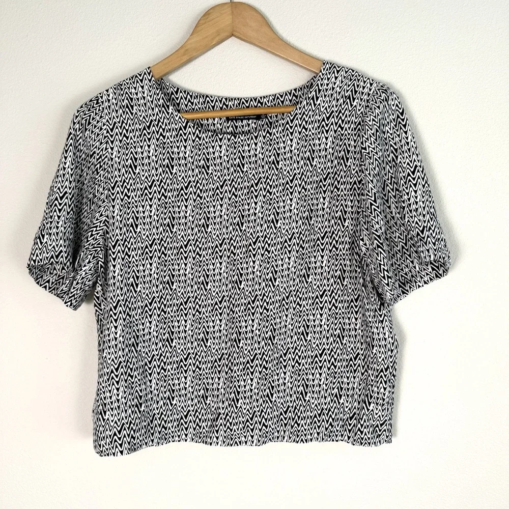 kate spade Black and White Zigzag Short Sleeve Blouse